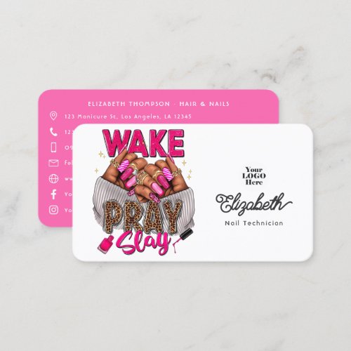 Hot_Pink Wake Pray Slay Nail Salon Business Card