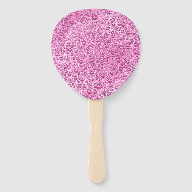 Hot pink water droplets hand fan (Front)
