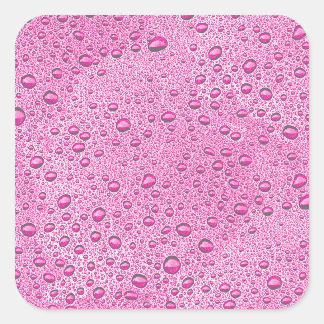 Hot pink water droplets square sticker (Front)