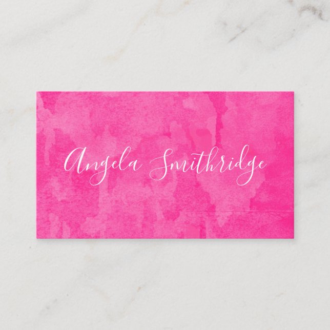 Hot Pink Watercolor Background Business Card (Front)