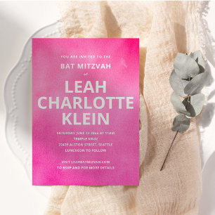 Hot Pink Watercolor Bat Mitzvah Party Bold Name Invitation