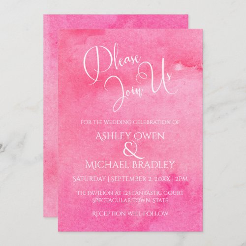 Hot Pink Watercolor Elegant Typography Wedding 1 Invitation