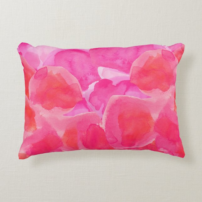 Hot Pink Watercolor Floral  Accent Pillow (Front)
