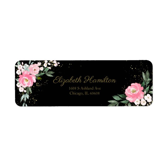 Hot Pink Watercolor Floral Bouquet Elegant Black Label (Front)