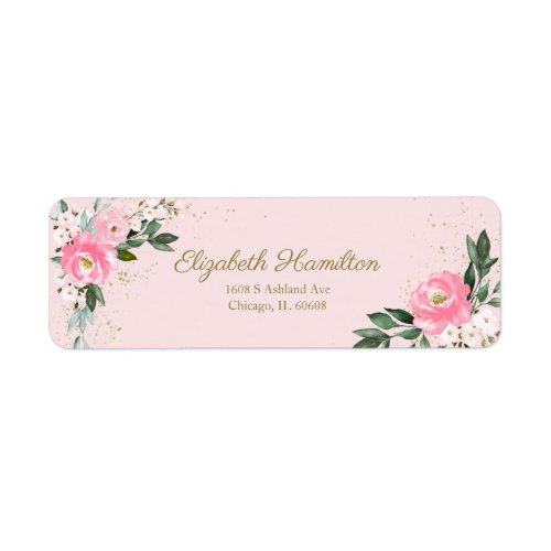 Hot Pink Watercolor Floral Bouquet Elegant Label