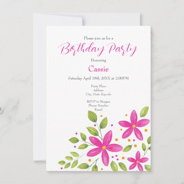 Hot Pink Watercolor Floral Bouquet Invitation (Front)