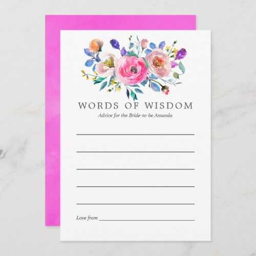 Hot_Pink Watercolor Floral Bridal Shower Advice Invitation