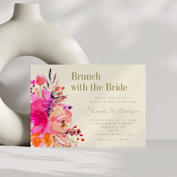 Hot Pink Watercolor Floral Bridal Shower Brunch  Invitation by LEAFandLAKE at Zazzle