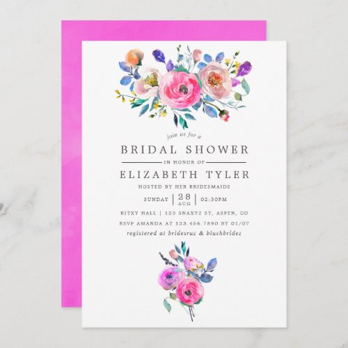 Hot_Pink Watercolor Floral Bridal Shower Invite