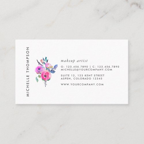 Hot_Pink Watercolor Floral Business Card