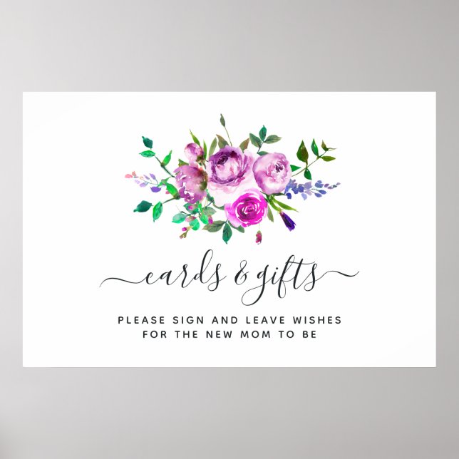Hot-Pink Watercolor Floral Cards and Gifts Poster (Front)