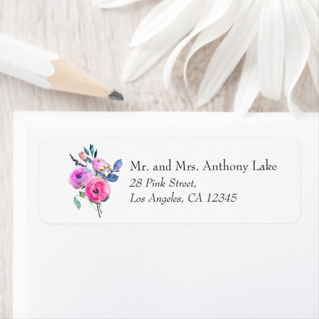 Hot-Pink Watercolor Floral Label (Insitu)