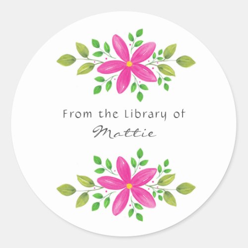 Hot Pink Watercolor Floral Swag  Classic Round Sticker