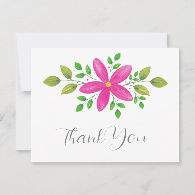 Hot Pink Watercolor Floral Swag Thank You Card (Front)