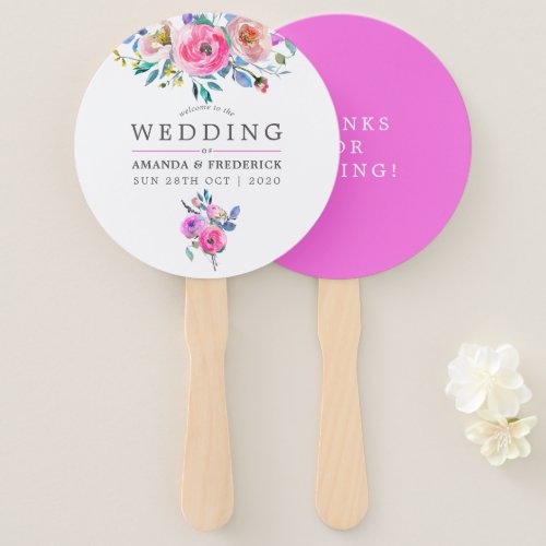 Hot_Pink Watercolor Floral Wedding Favor Hand Fan