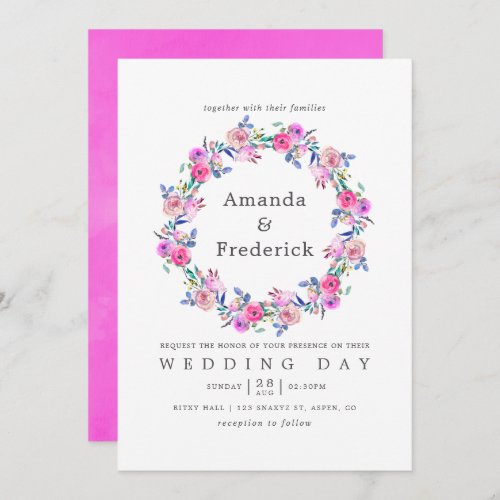 Hot_Pink Watercolor Floral Wedding Invitation