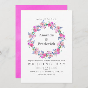Hot-Pink Watercolor Floral Wedding Invitation
