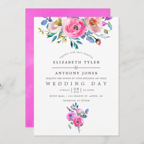 Hot_Pink Watercolor Floral Wedding Invitation