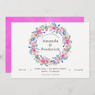 Hot-Pink Watercolor Floral Wedding Invitation