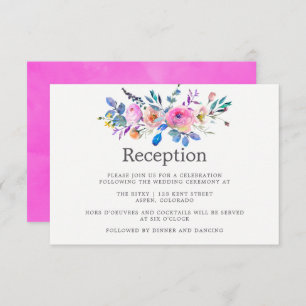 Hot-Pink Watercolor Floral Wedding Reception Invitation