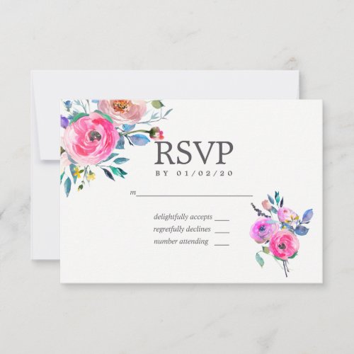 Hot_Pink Watercolor Floral Wedding RSVP