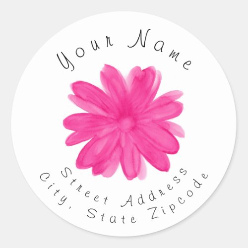 Hot Pink Watercolor Flower 2 Address Label
