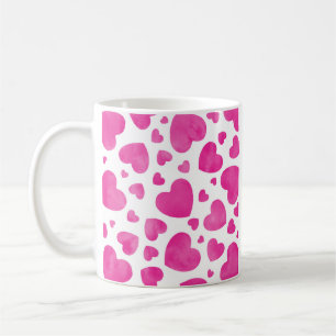 Hot Pink Watercolor Hearts Coffee Mug