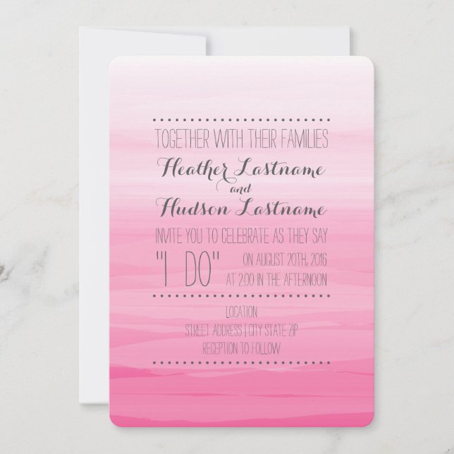 Hot Pink Watercolor Inspired Ombre Wedding Invitation (Front)