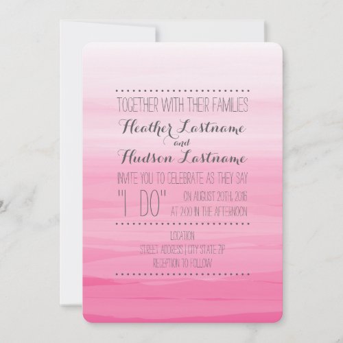 Hot Pink Watercolor Inspired Ombre Wedding Invitation
