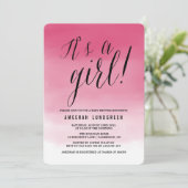 Hot Pink Watercolor Ombre Baby Shower Invitation (Standing Front)