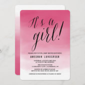Hot Pink Watercolor Ombre Baby Shower Invitation (Front/Back)