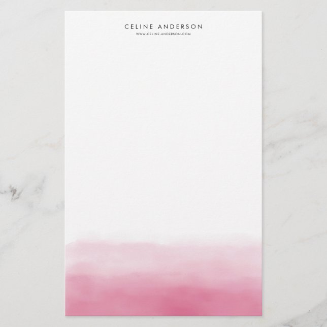Hot Pink Watercolor Ombre Gradient Personalized Stationery (Front)