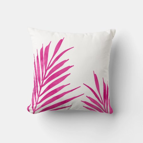 Hot Pink Watercolor Palm Fronds 2  Throw Pillow