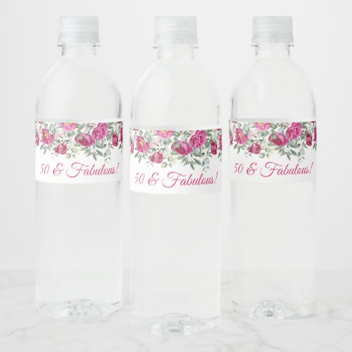 Hot Pink Watercolor Peonies 50  Fabulous Water Bottle Label