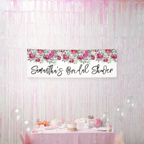 Hot Pink Watercolor Peonies Bridal Shower Long Banner