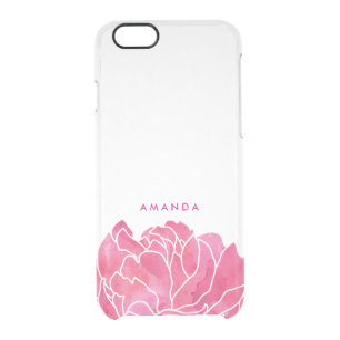 Hot Pink Watercolor Peony Petals Personalized Clear iPhone 6/6S Case