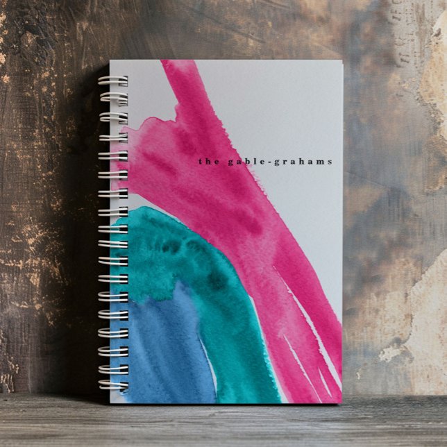 Hot Pink Watercolor Personalized Journal (Bold watercolor strokes in hot pink personalized notebook.)