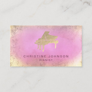 hot pink watercolor splash piano logo business card