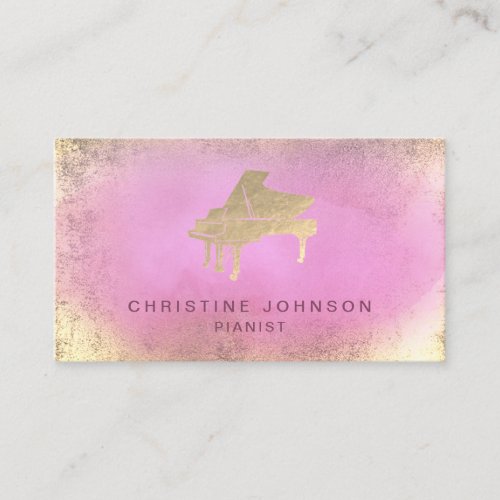 hot pink watercolor splash piano logo business card