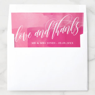 Hot Pink Watercolor Swirly Love & Thanks Wedding Envelope Liner