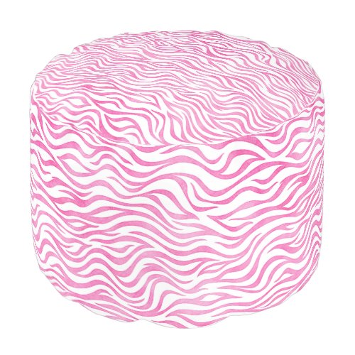 Hot Pink Watercolor Zebra Pattern Pouf