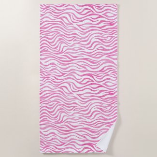 Hot Pink Watercolor Zebra Print Beach Towel