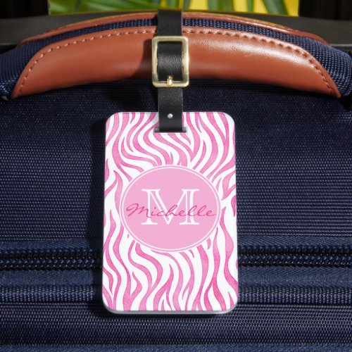 Hot Pink Watercolor Zebra Print  Monogram Luggage Tag