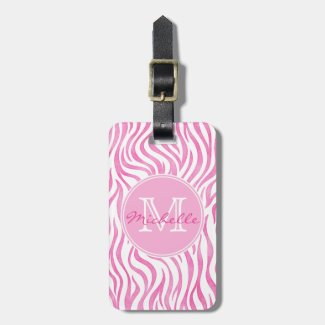 Hot Pink Watercolor Zebra Print | Monogram Luggage Tag