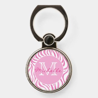 Hot Pink Watercolor Zebra Print | Monogrammed Phone Ring Stand