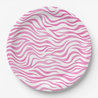 Hot Pink Watercolor Zebra Print Paper Plates