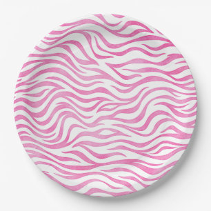 Hot Pink Watercolor Zebra Print Paper Plates