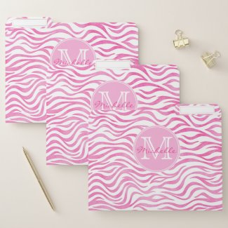 Hot Pink Watercolor Zebra Print | Personalized File Folder