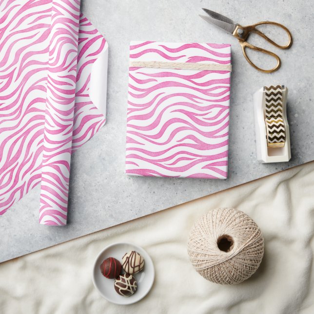 Hot Pink Watercolor Zebra Print Wrapping Paper (Crafts)
