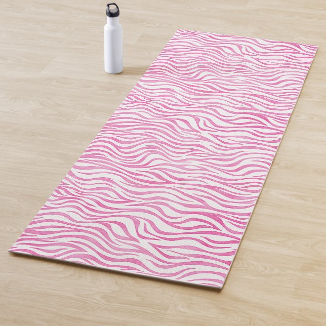 Hot Pink Watercolor Zebra Print Yoga Mat (In Situ)